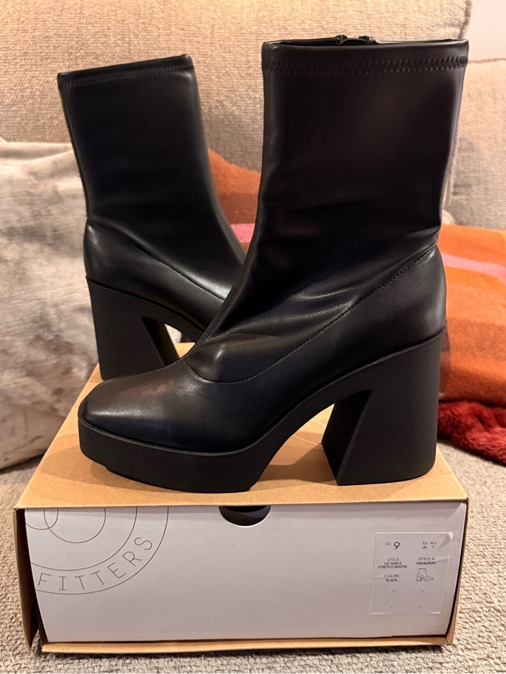 Urban Outfitters Zipper Platform Block Heel Mid-Calf Boots comfy stretch